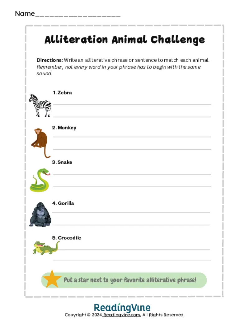 Alliteration Animal Challenge Activity
