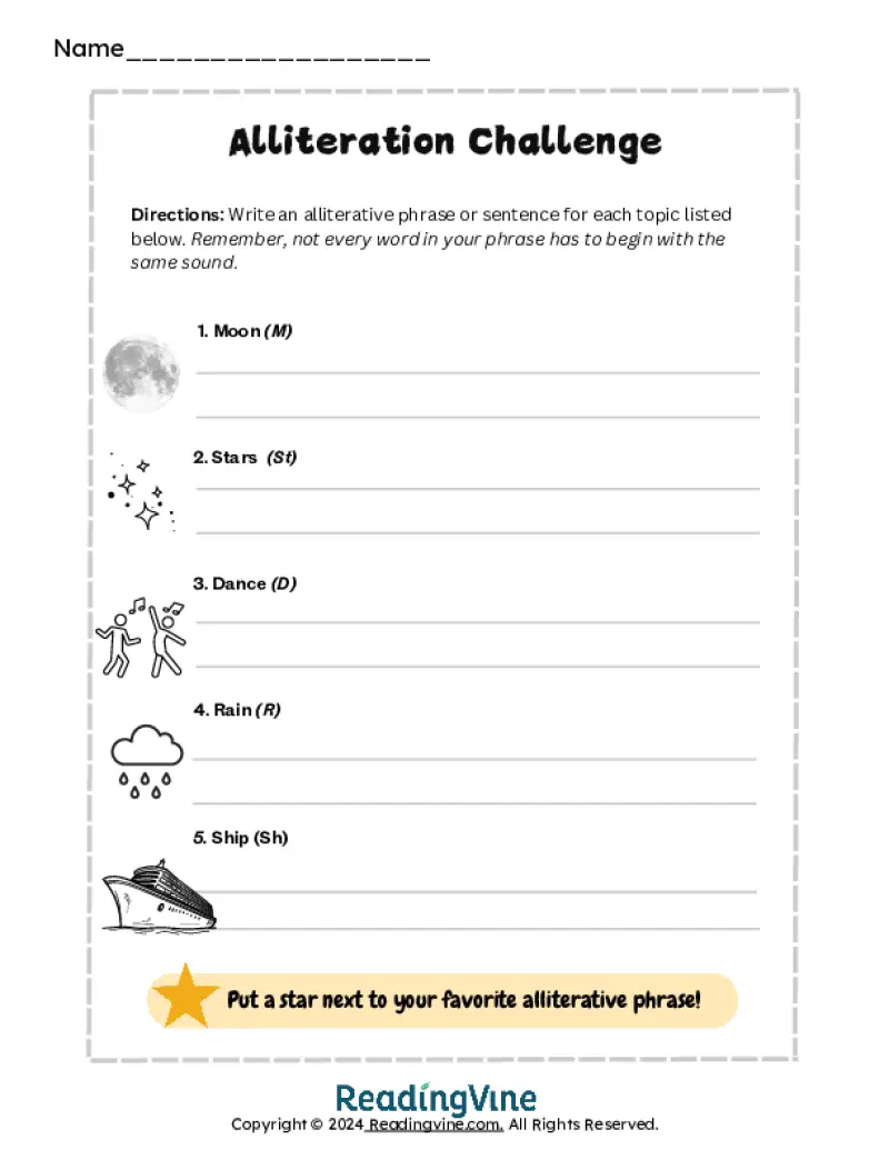 Alliteration Challenge Worksheet
