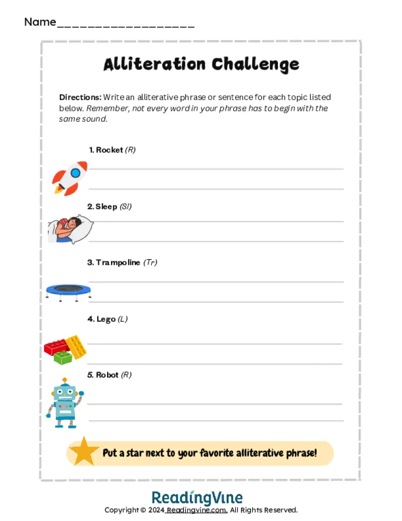 Alliterative Phrases Worksheet