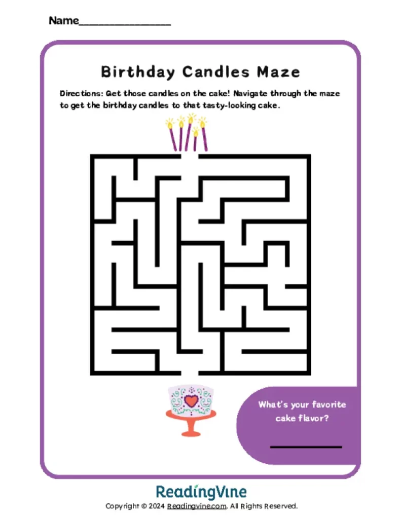 Birthday Candles Maze Activity