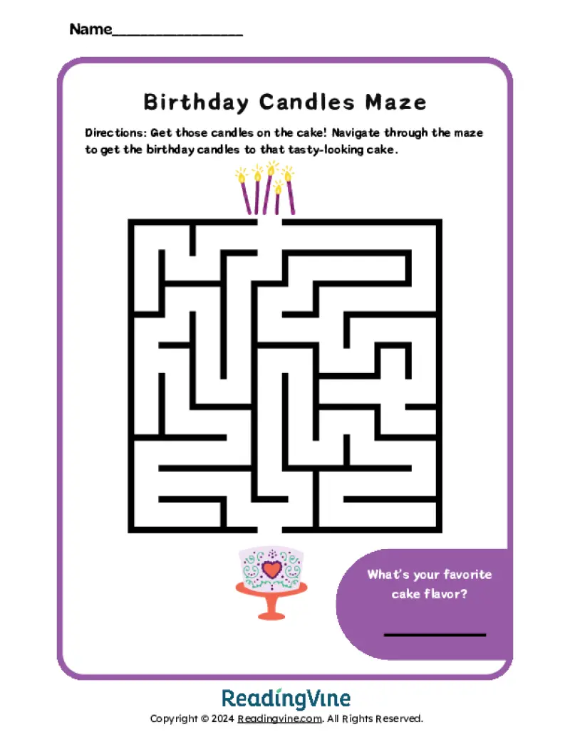 Birthday Candles Maze Activity