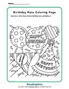 Happy Birthday Party Hats Coloring Page