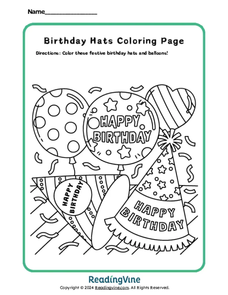 Happy Birthday Party Hats Coloring Page