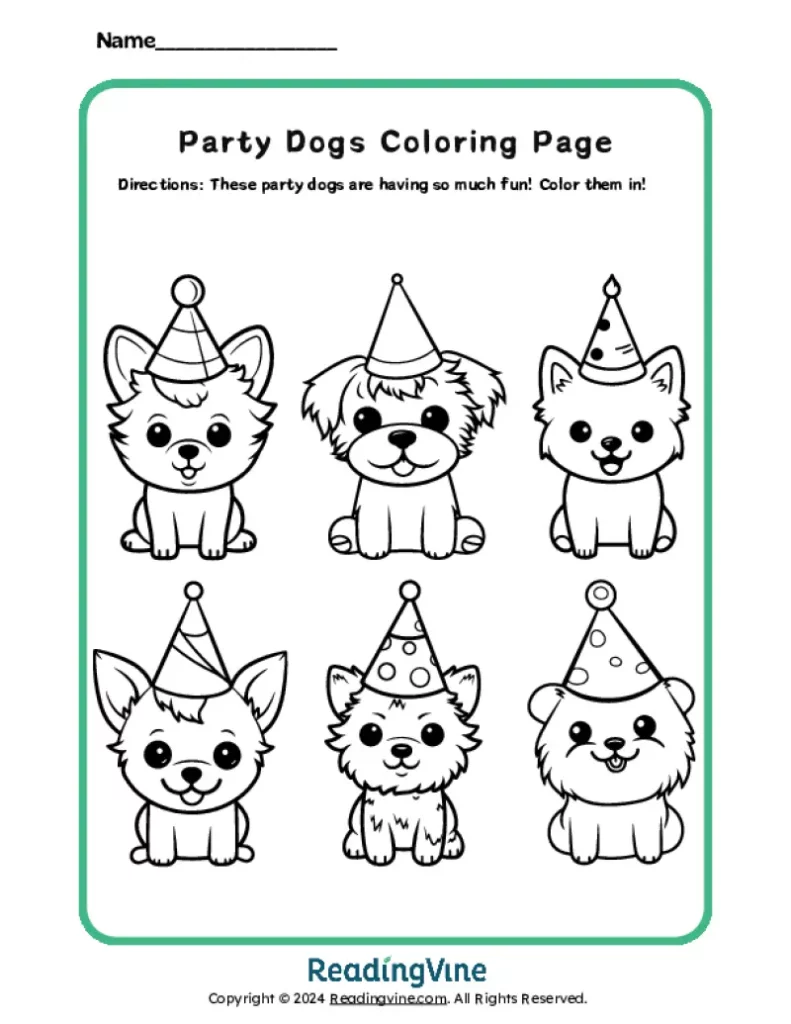 Happy Birthday Party Dogs Coloring Page