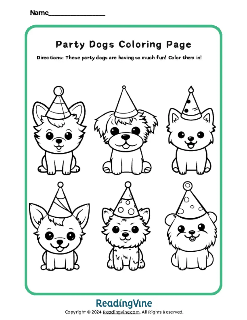 Happy Birthday Party Dogs Coloring Page