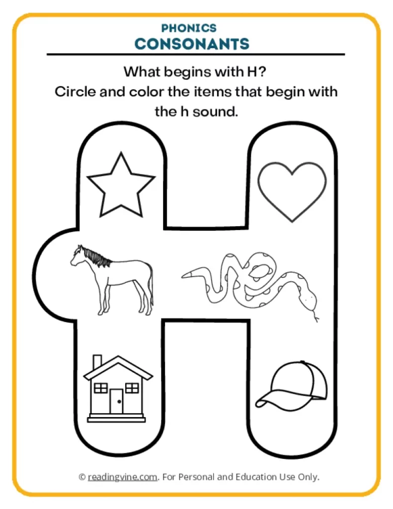 Consonants Coloring Page Phonics Activity for Letter H