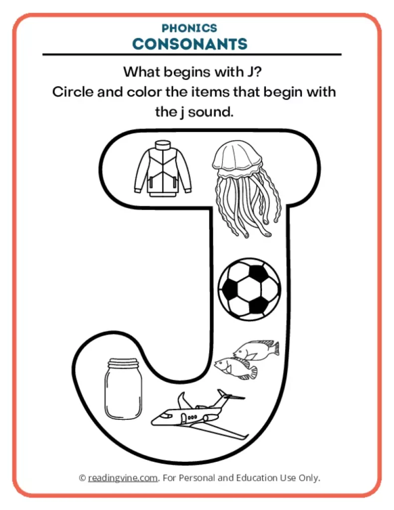 Consonants Coloring Page Phonics Activity for Letter J