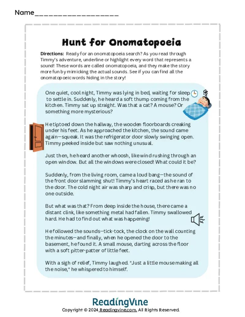 Hunt for the Onomatopoeia Examples and Activities