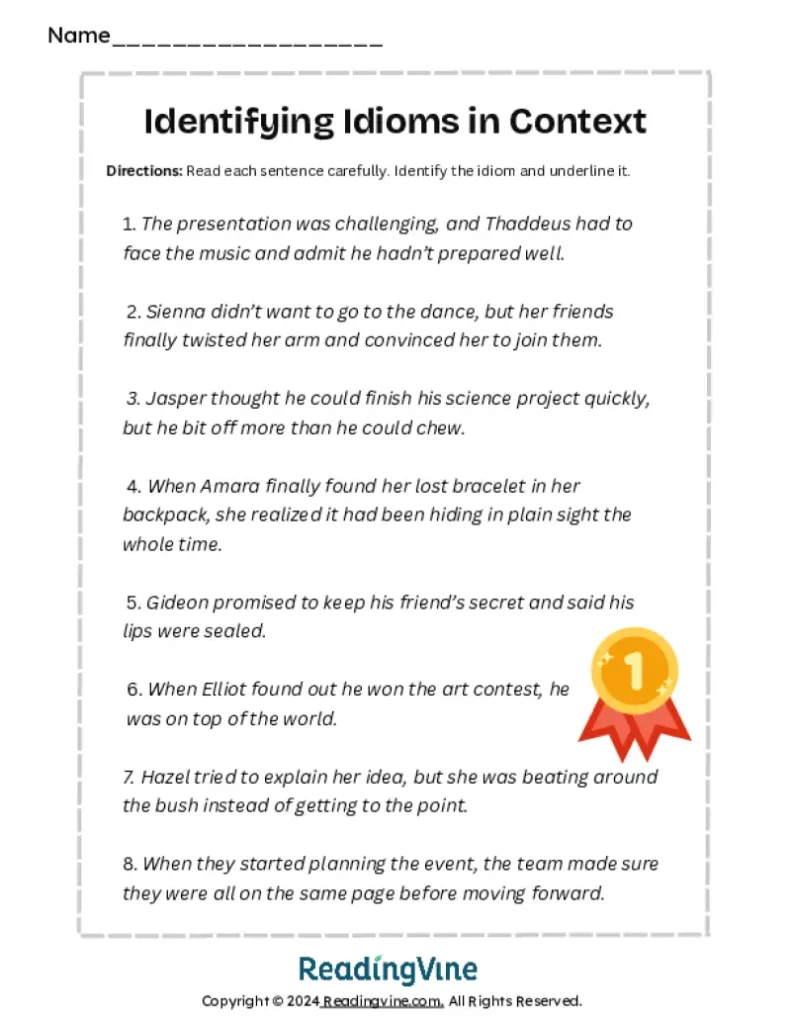 Identifying Idioms in Context Activity