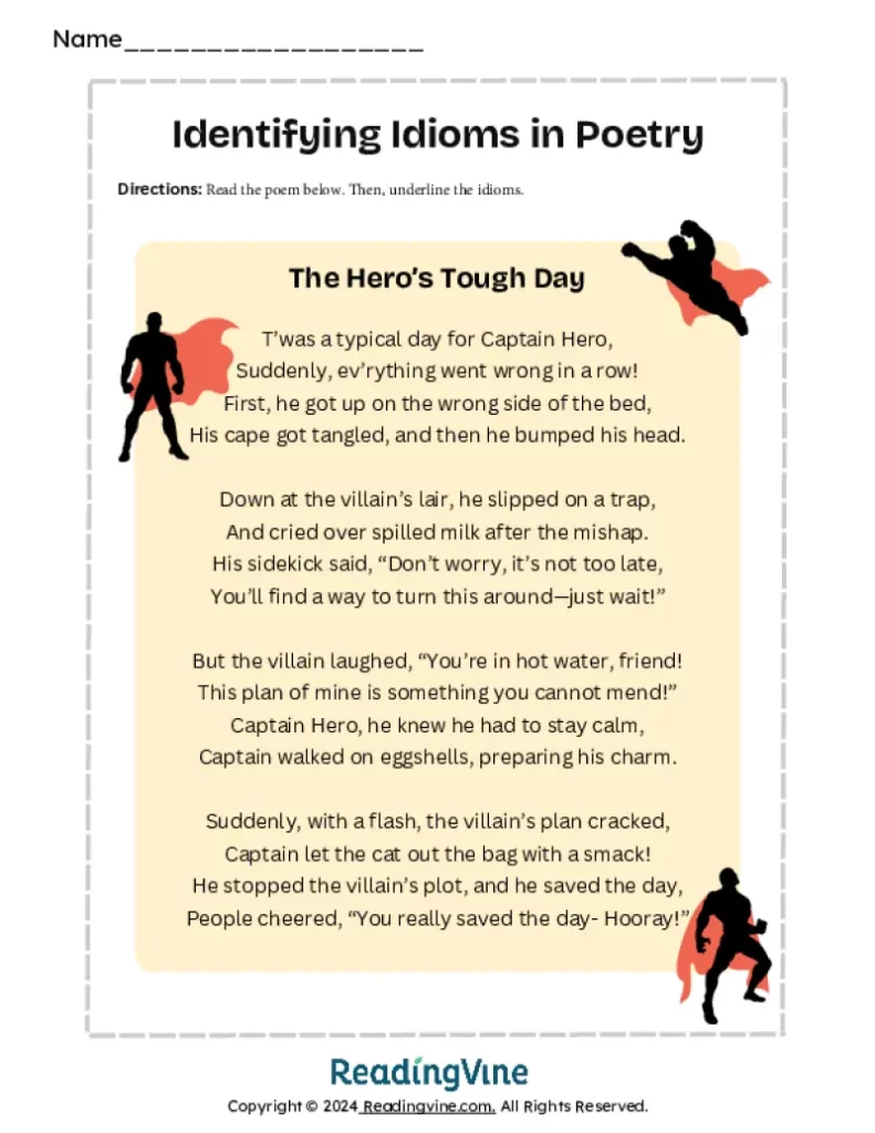Identifying Idioms in Poetry Worksheet