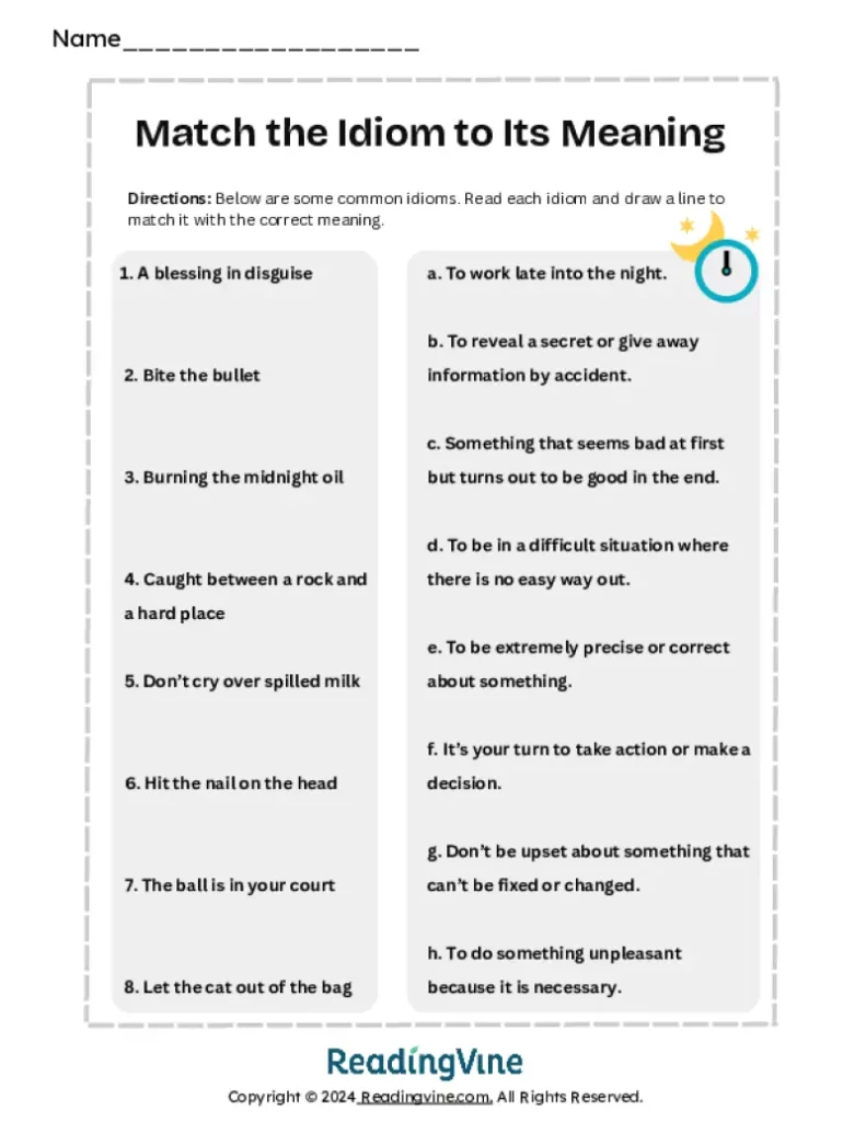 Idiom Matching the Meaning Activity