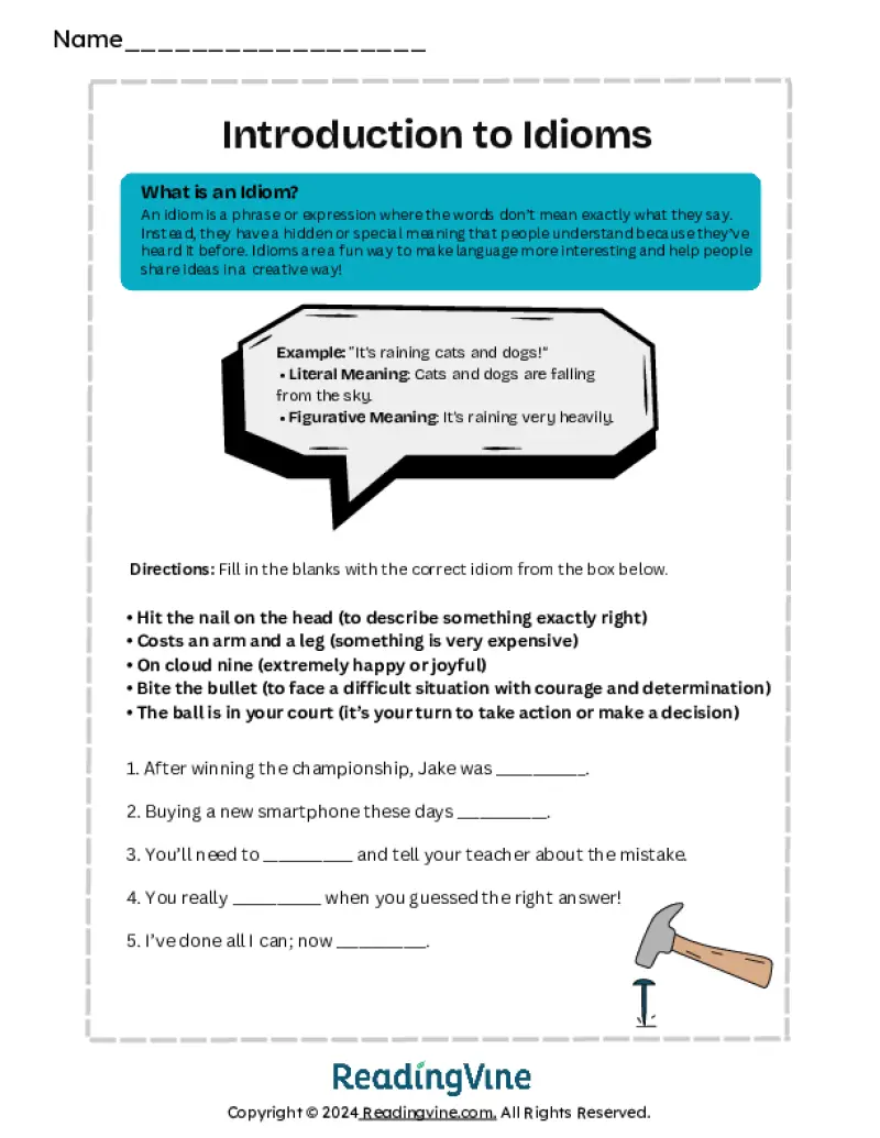 Intro to Idioms Worksheet