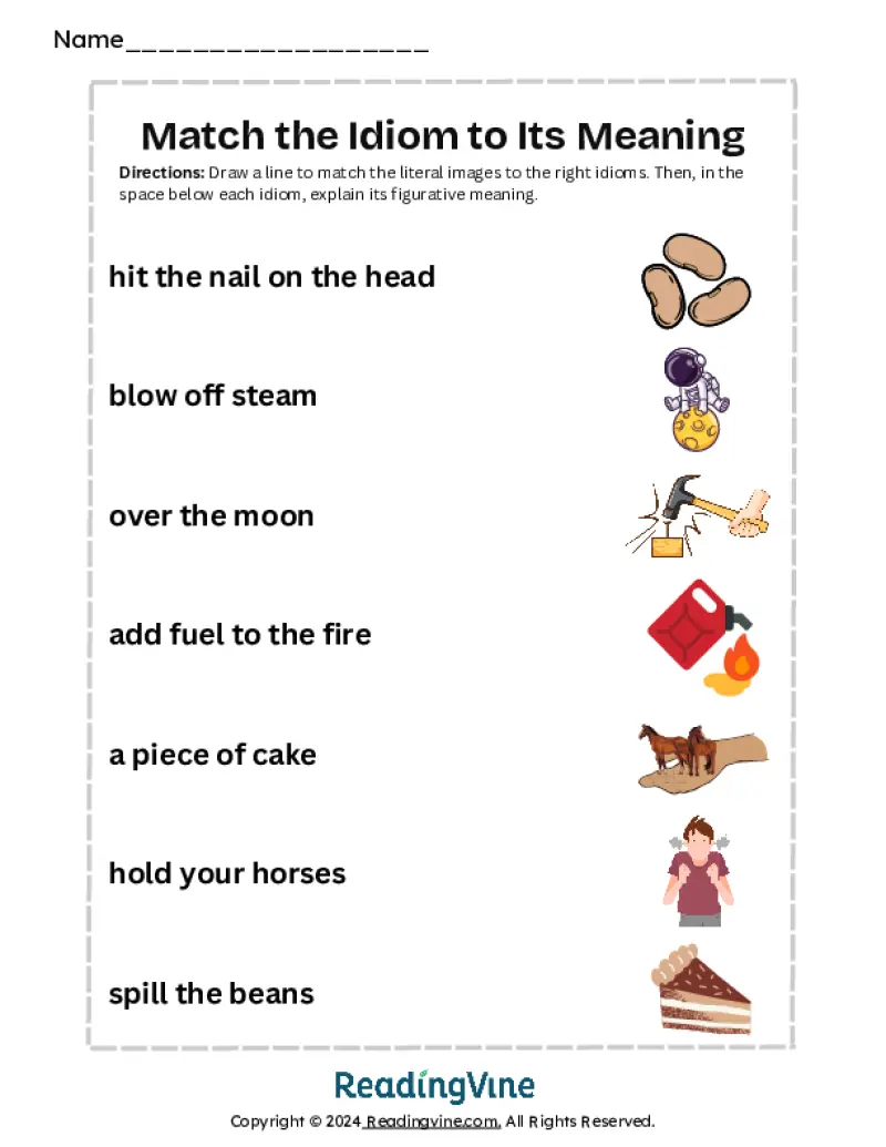 Match the Idiom to the Meaning Worksheet