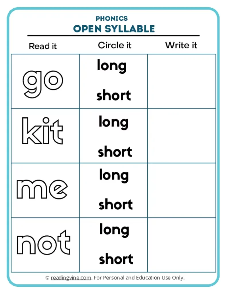 Worksheet 1: Words Go, Kit, Me, Not