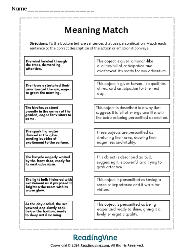 Personification Matching Activity