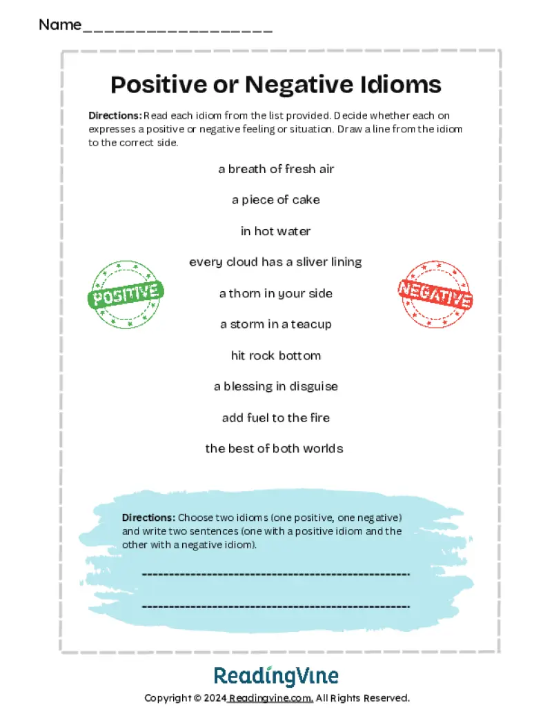 Positive or Negative Idioms Worksheet