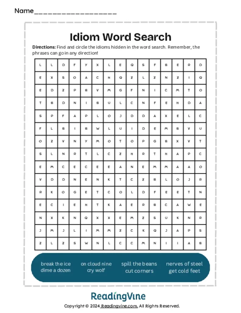 Printable Idiom Word Search 