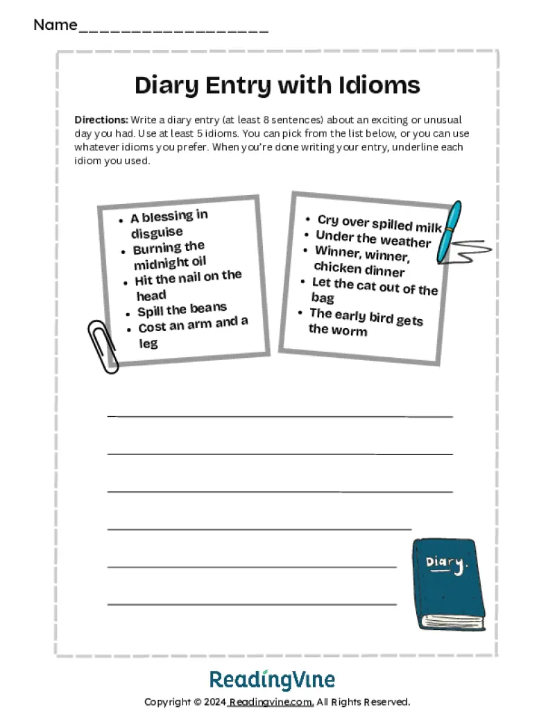 Printable Idioms Writing Worksheet