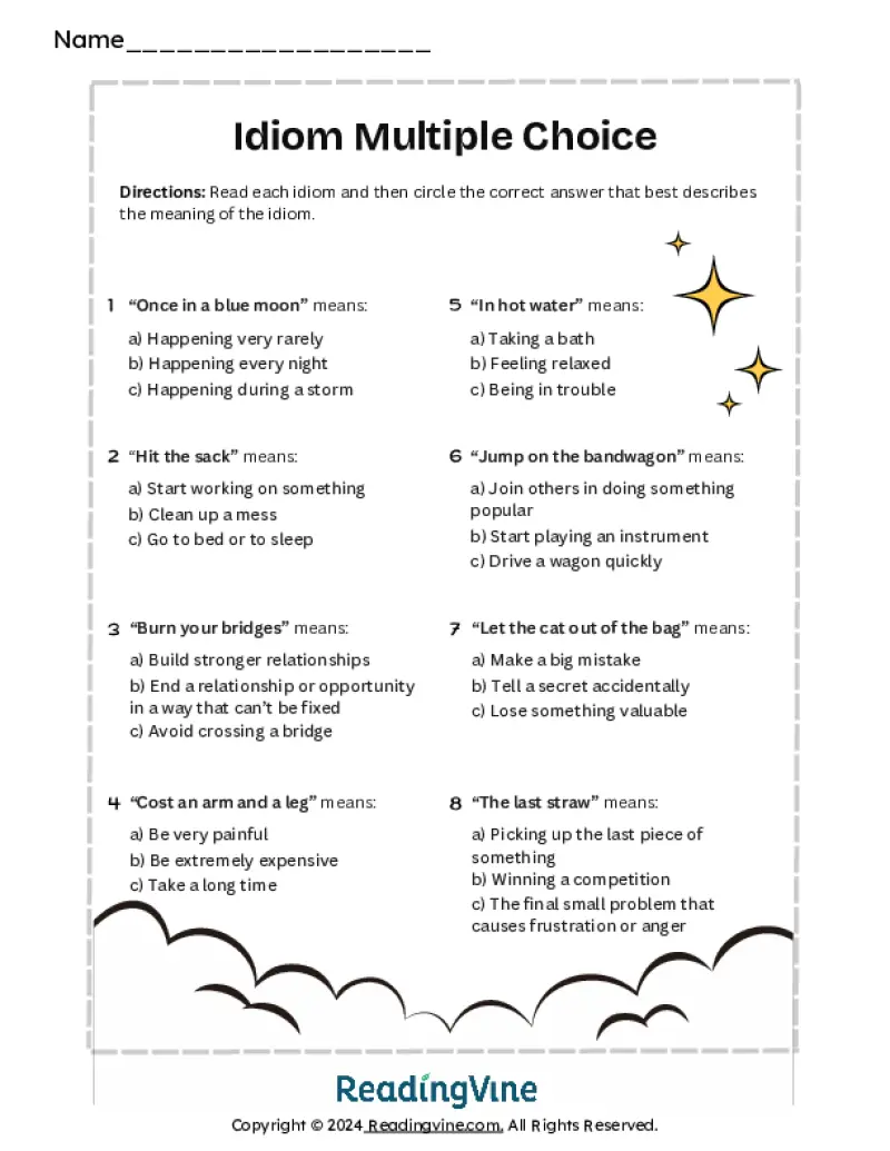 Printable Multiple Choice Idiom Activity
