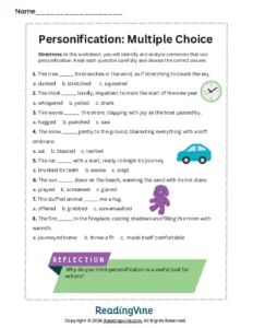 Personification Multiple Choice Figurative Language Worksheets