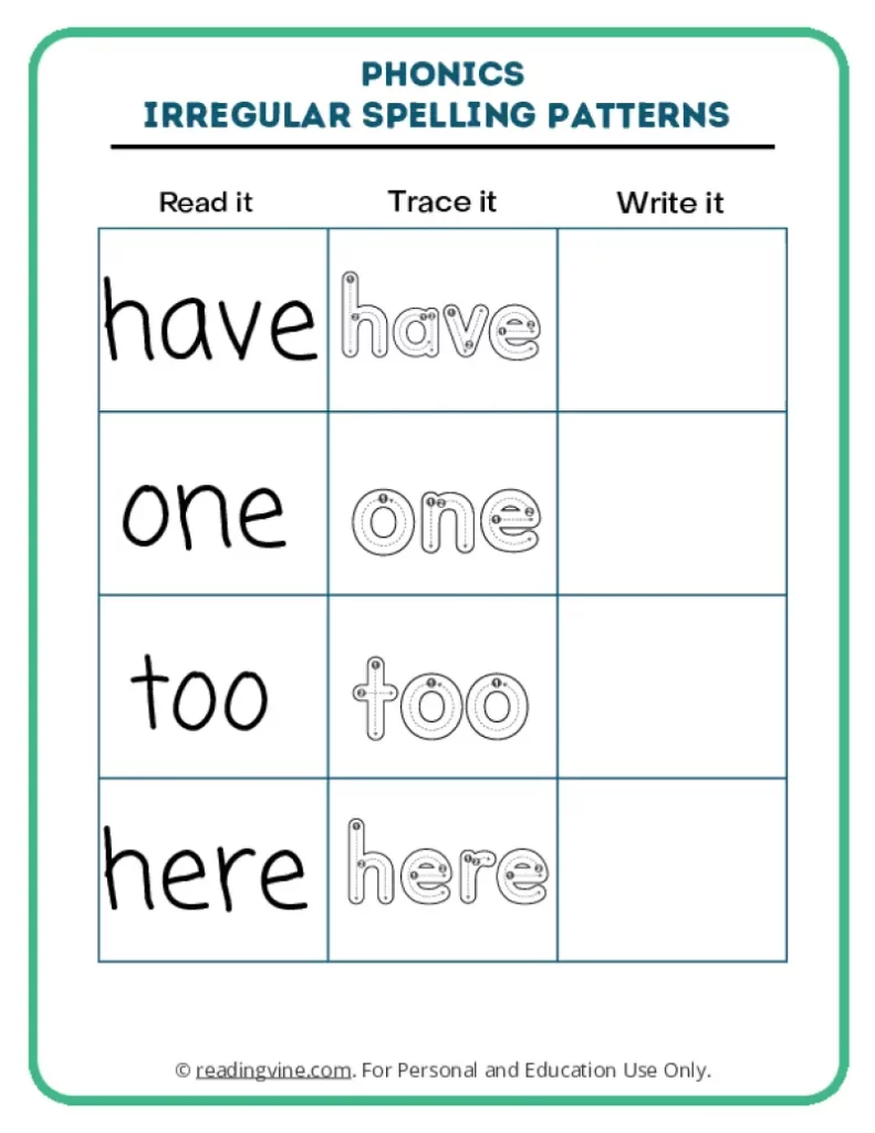 Activity 1: Words Have, One, Too, Here