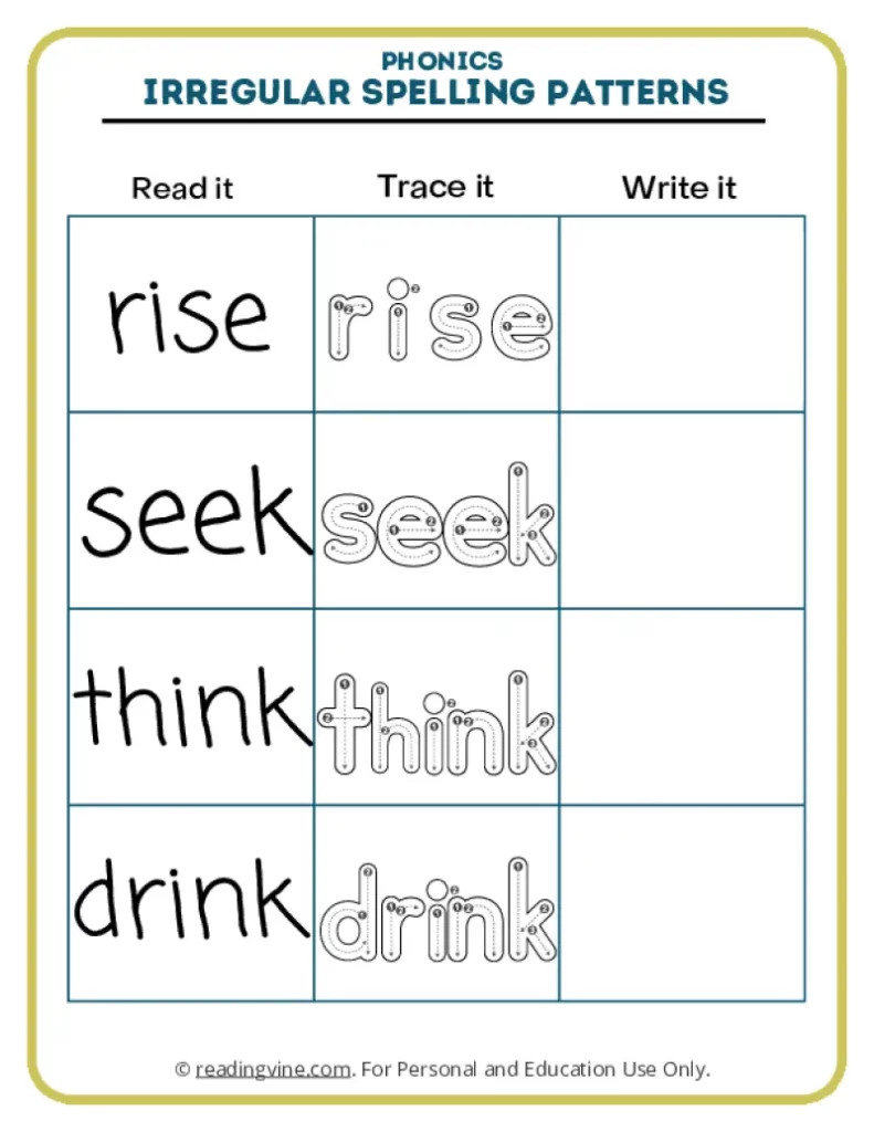 Activity 6: Words Rise, Seek, Think, Drink 