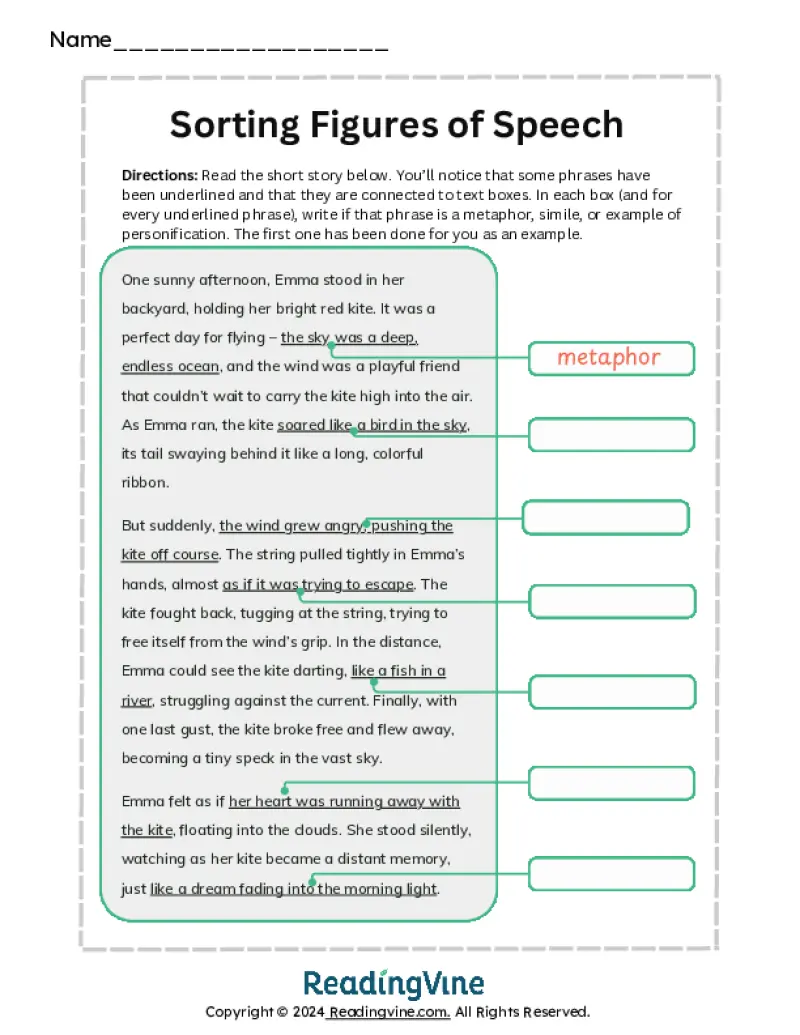Sorting Figures of Speech Activity | Personification Worksheet