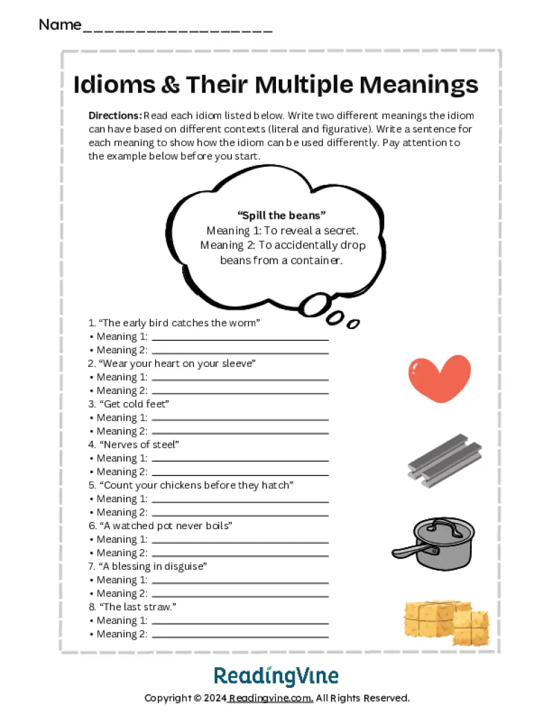 Understanding Idioms Worksheet