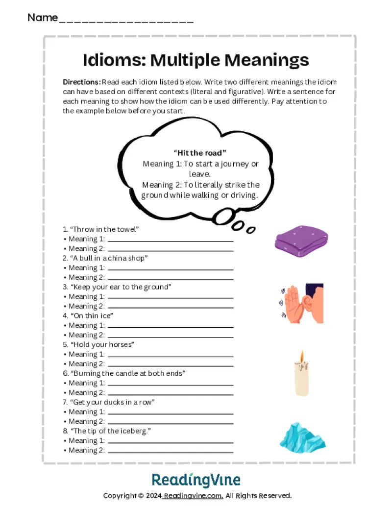 Write the Meaning Idioms Activity