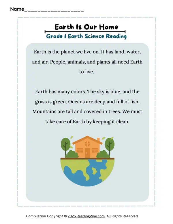 First Grade Earth Science Reading - Earth is our Home