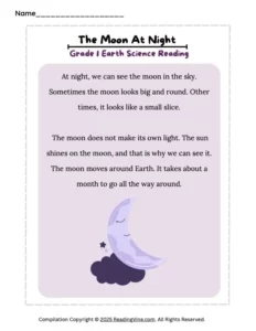 First Grade Earth Science Reading - The Moon at Night