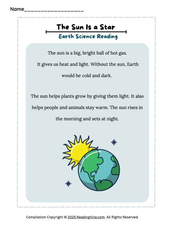 First Grade Earth Science Reading - The Sun is a Star