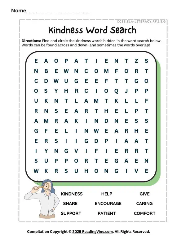 First Grade Kindness Word Search