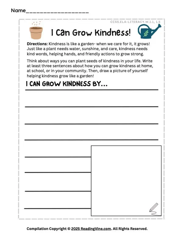 I Can Grow Kindness Writing Prompt