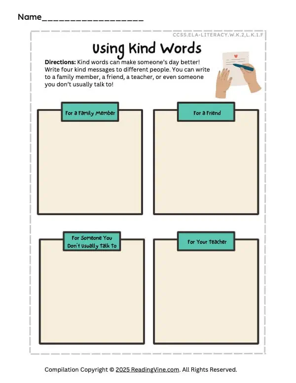Printable Kindergarten Kindness Thank you Notes