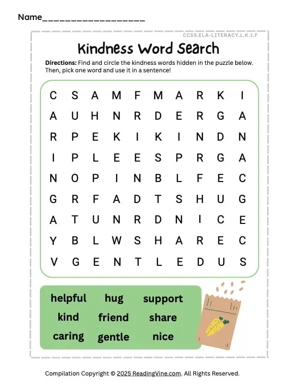 Kindergarten Kindness Activity Printable