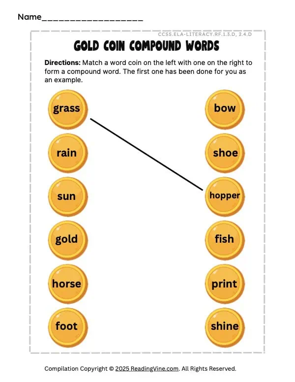 St. Patrick's Day Gold Coin Compound Words Printable