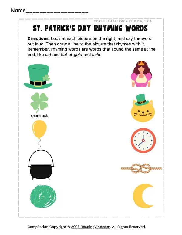 St. Patrick's Day Rhyming Words Activity