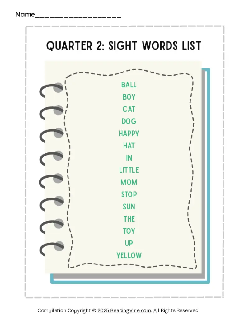 2nd Quarter Pre-K Sight Words List