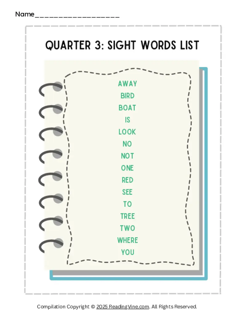 3rd Quarter Pre-K Sight Words List