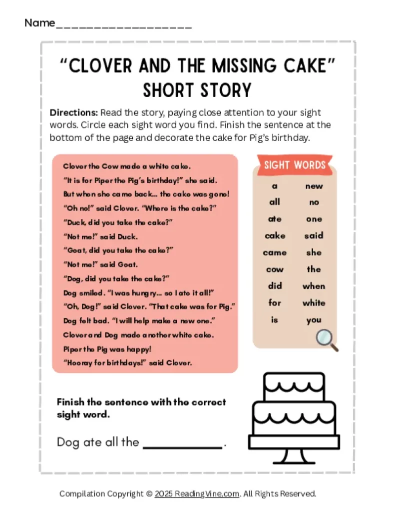 Clover and the Missing Cake Short Story