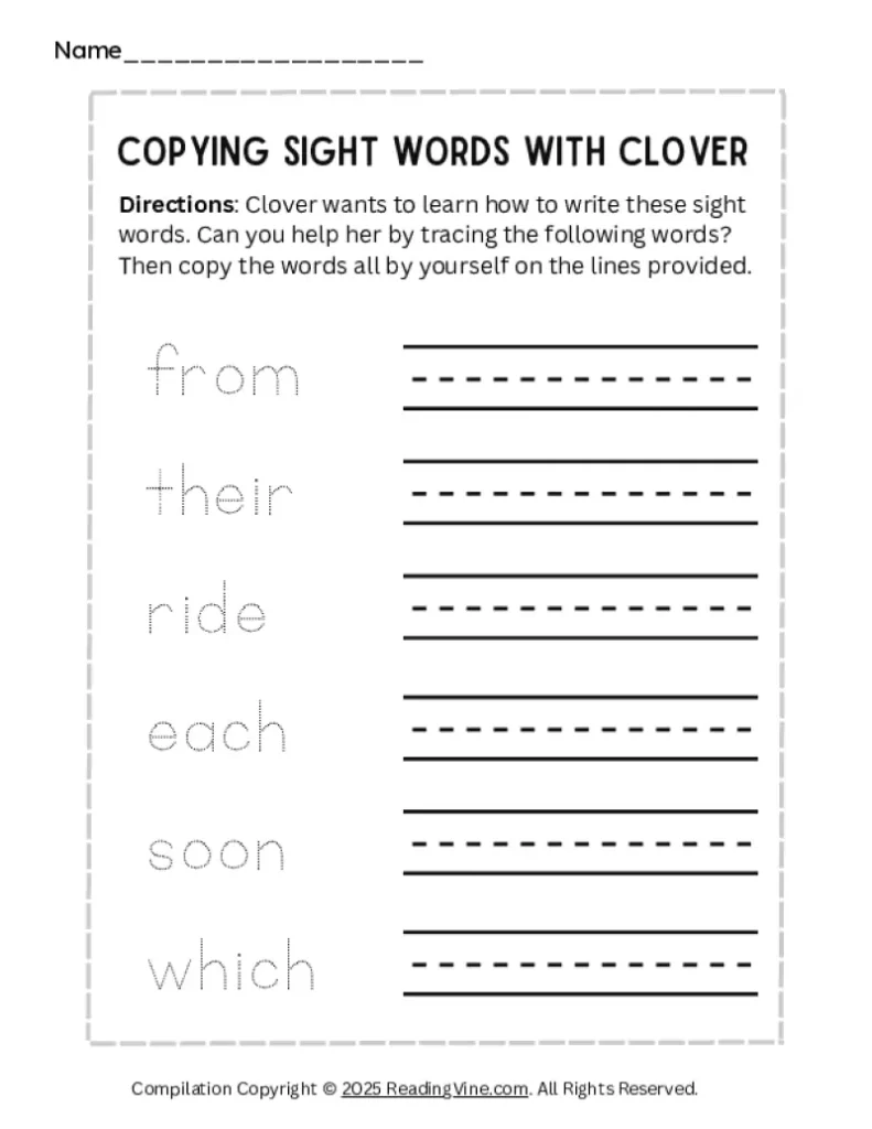 Copying Sight Words With Clover
