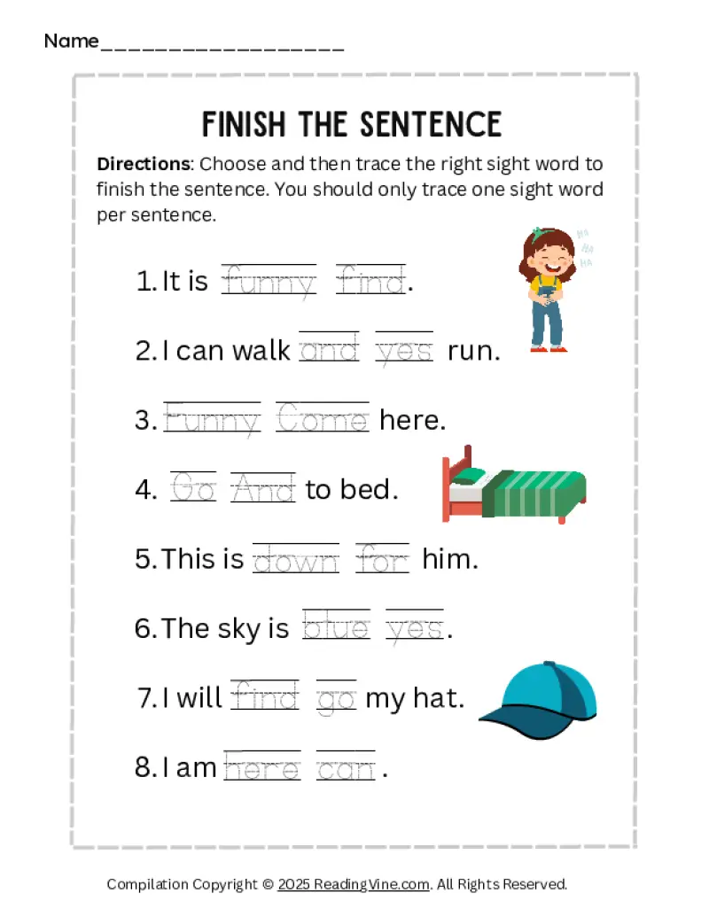 Finish the Sentence Sight Words Activity