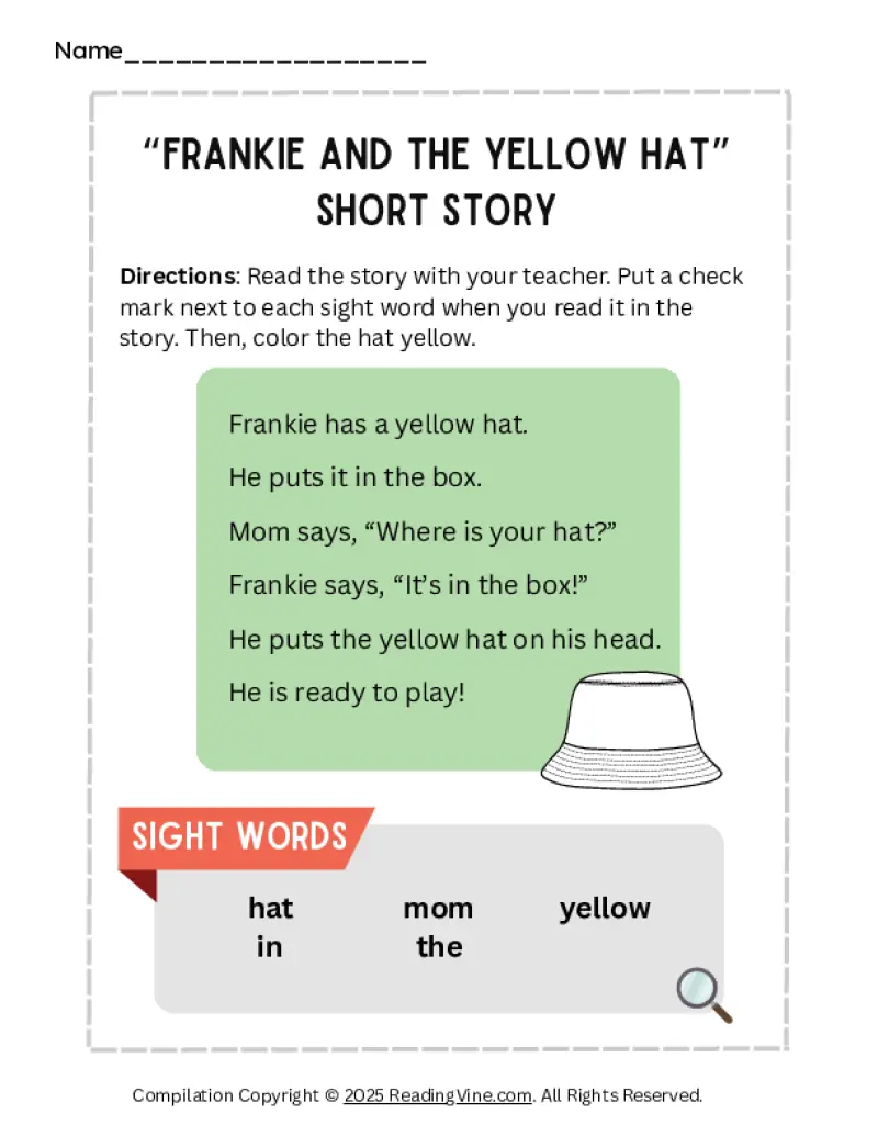 Frankie and the Yellow Hat Short Story
