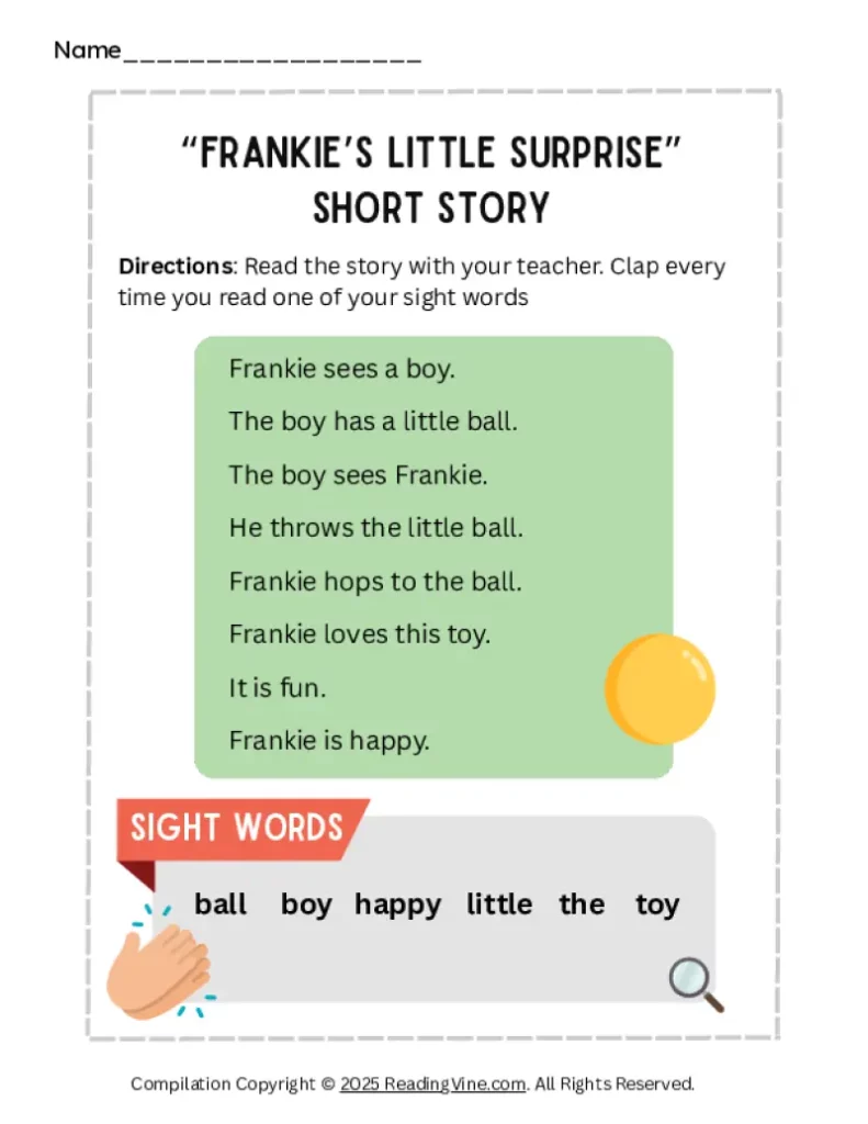 Frankie's Surprise Short Story Activity