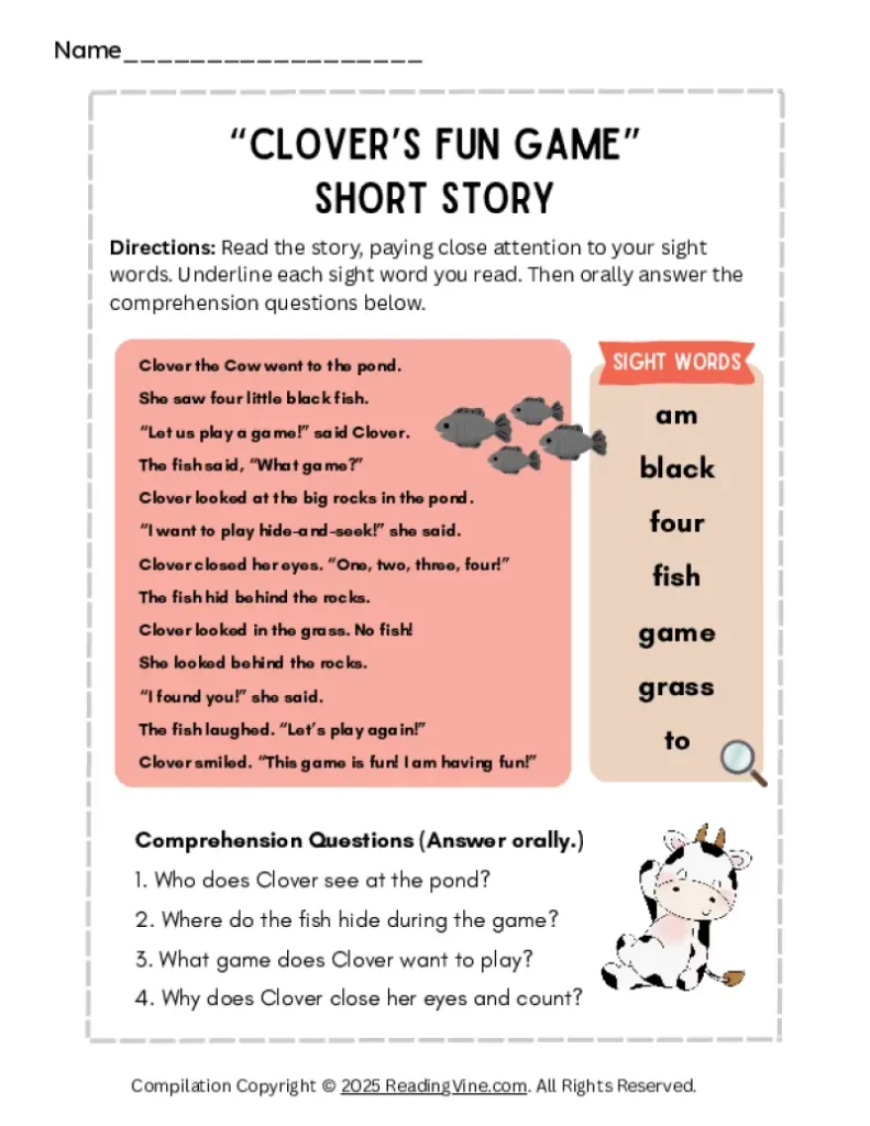 Fun Game for Clover Short Story Activity