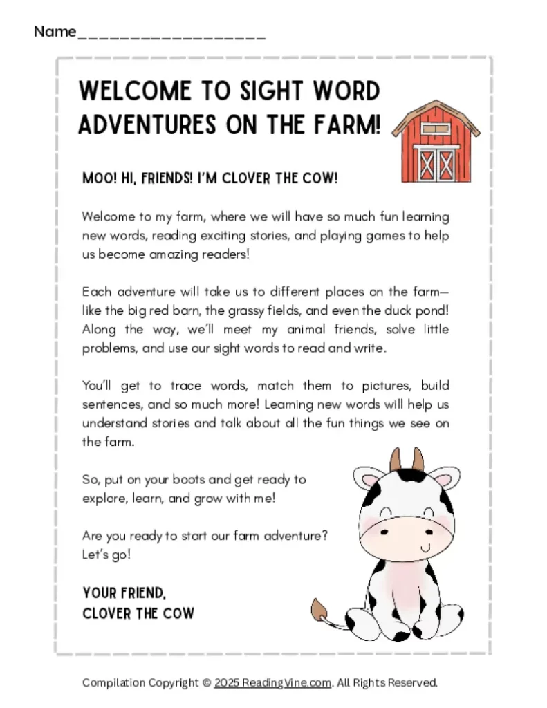Kindergarten Sight Word Adventures on the Farm