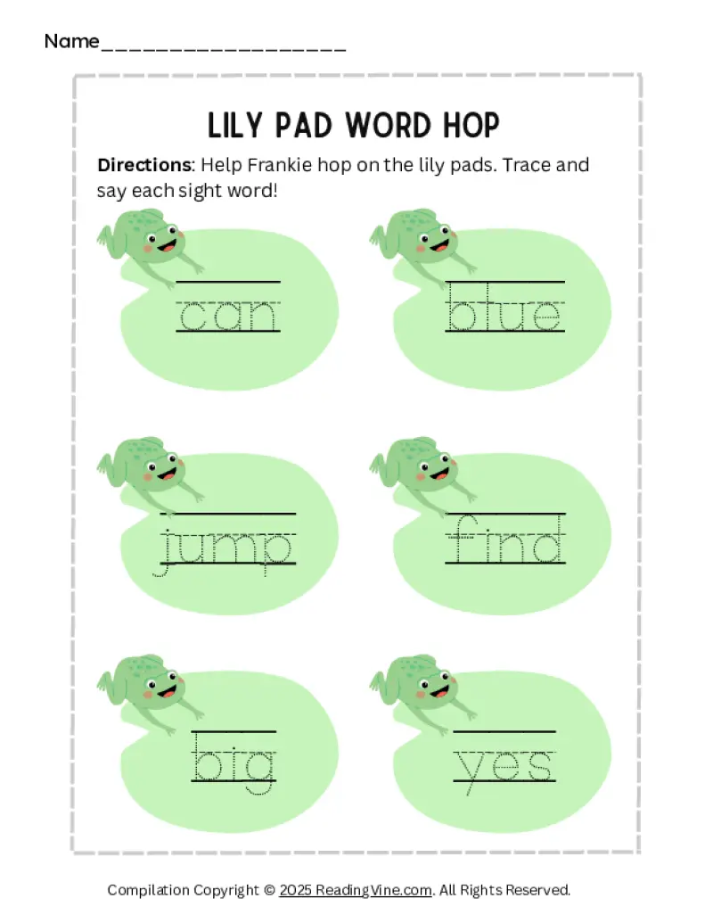 Lily Pad Word Hop Activity