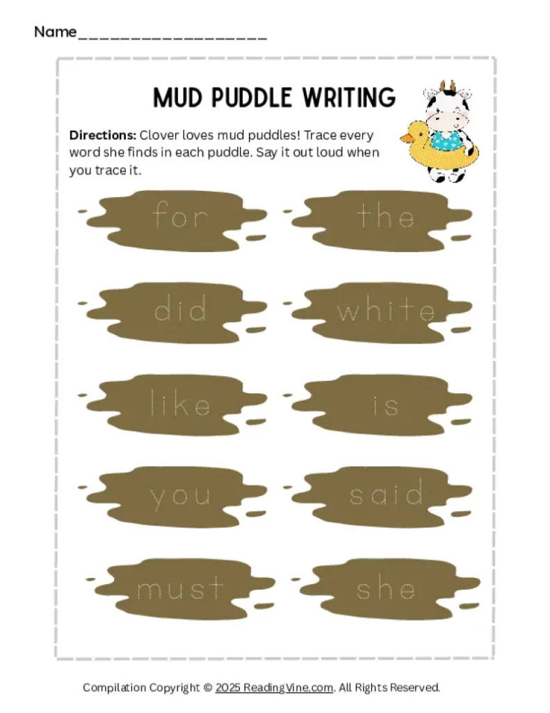 Mud Puddle Writing Sight Word Activity