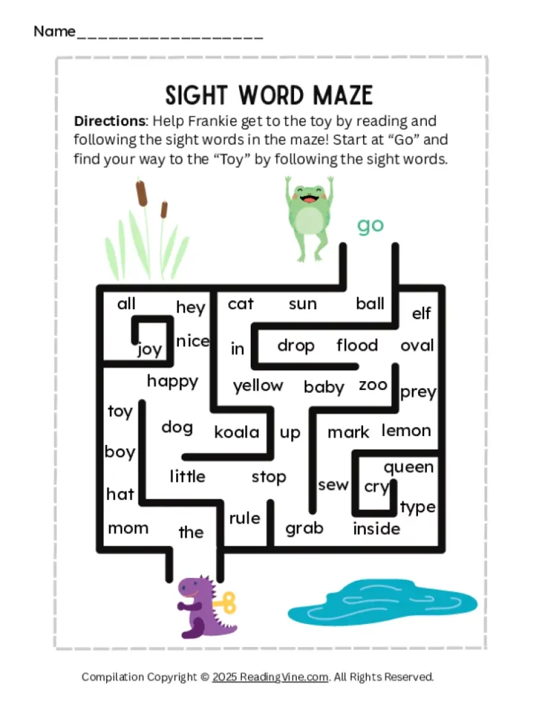 Preschool Sight Words Maze Activity